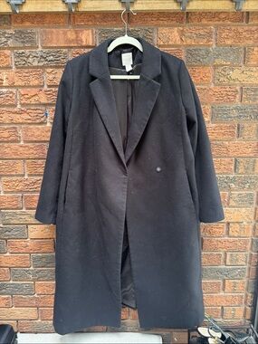 H&M Black Long Wool-Look Single-Button Coat